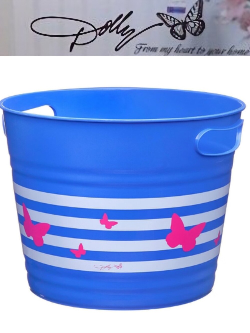 Dolly Parton Logo Butterfly Tapered Plastic Bucket- Blue